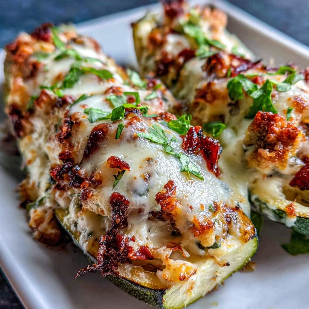 Shredded Chicken Stuffed Zucchini Boats